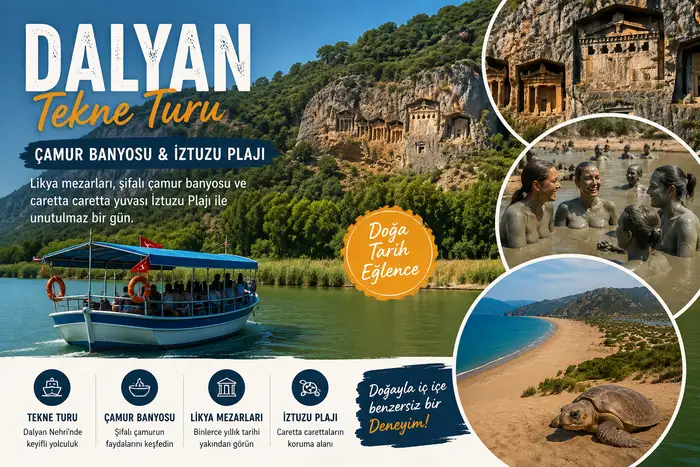 Dalyan tekne turu – Likya kaya mezarları, çamur banyosu ve İztuzu Plajı | Fly Laputa